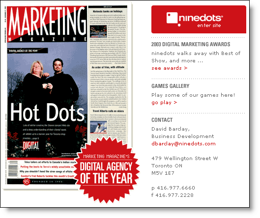 NineDots : Marketing Magazine 선정, 2003 Digital Agency!