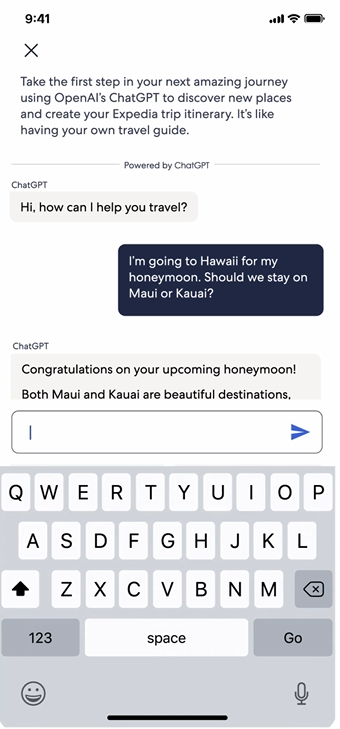 익스피디아의 모바일 AI 챗봇