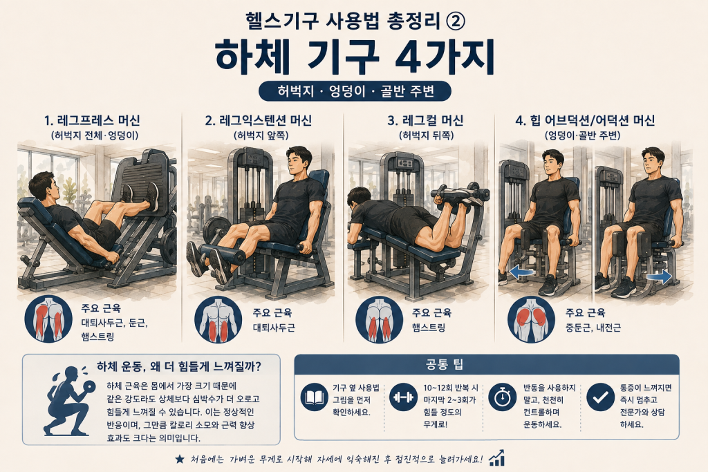헬스기구 사용법 총정리 ② 하체 편 (레그프레스·레그컬 등)